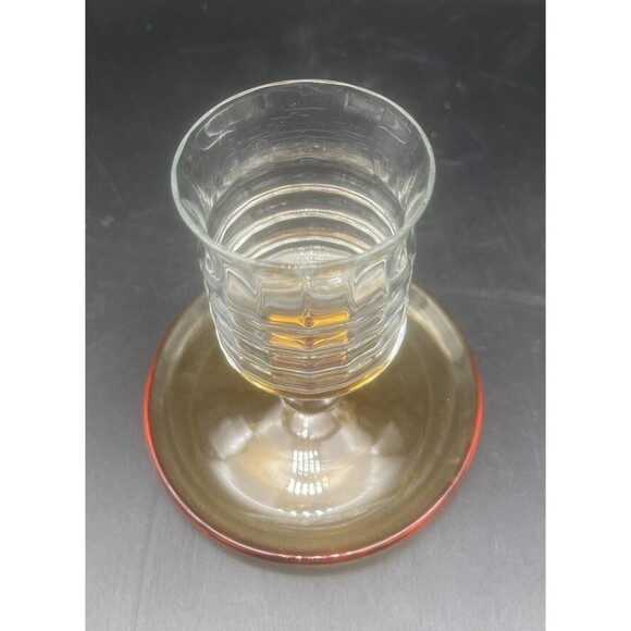 VTG Fostoria Clear & Amber Ribbed Glass Cigarette Holder Ashtray Set Of 2 EUC - Picture 3 of 7